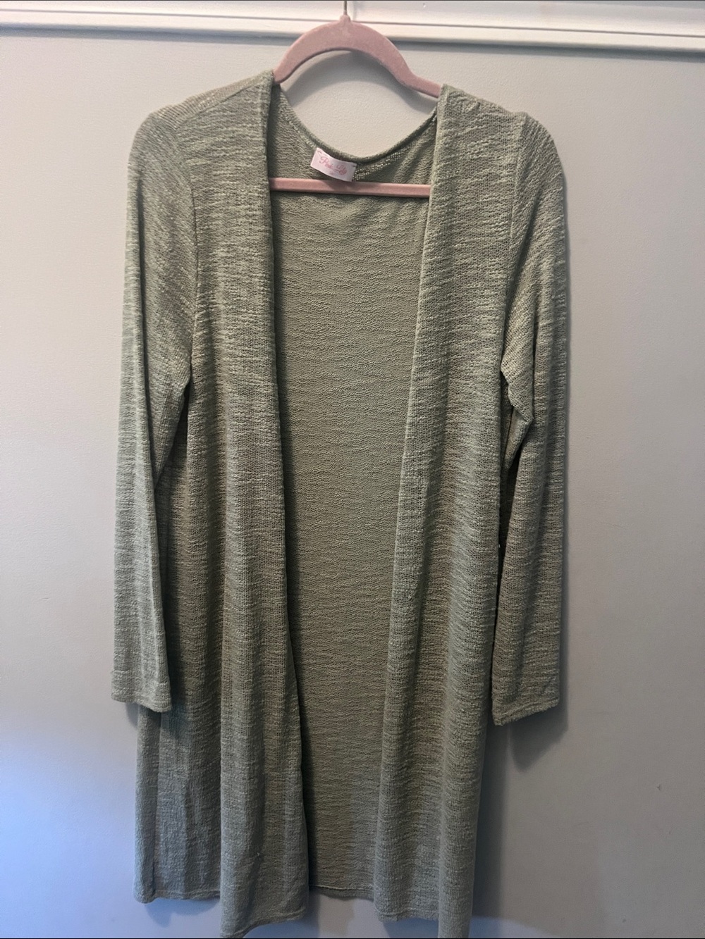 Pink Lily Lightweight Open-Front Cardigan in Sage